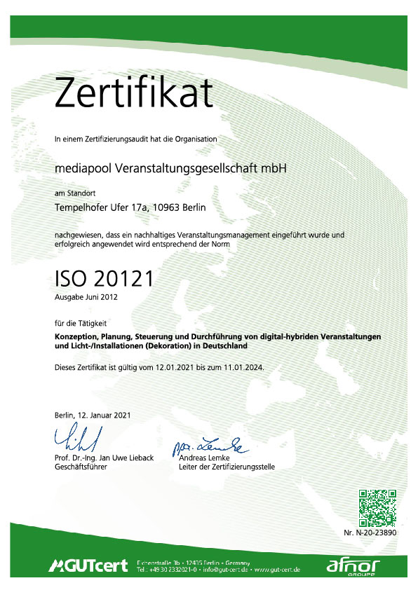 Zertifikat nach ISO 20121